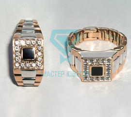 Мужское кольцо печатка с бриллиантами и агатом в виде браслета на заказ
